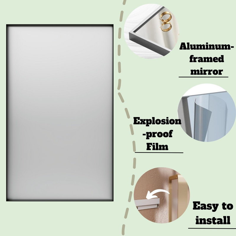 Aluminum Right-Angle Framed Mirror Stylish For Elegant Home Decor, Rectangle, 60" x 36"