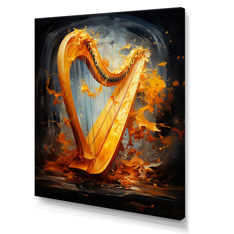 Majestic Golden Yellow Harmonic Harp sur toile, Toile tendue, H 20 po x l 12 po x P 1 po