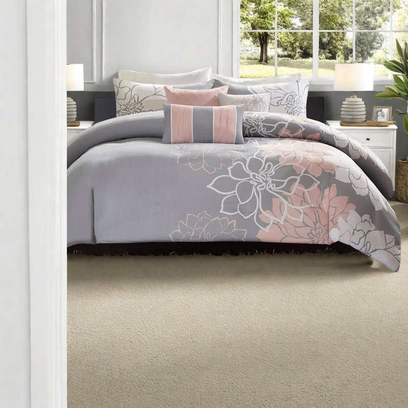 Ensemble de literie 6 pièces de qualité supérieure, satin de coton, motif floral pour les chambres élégantes