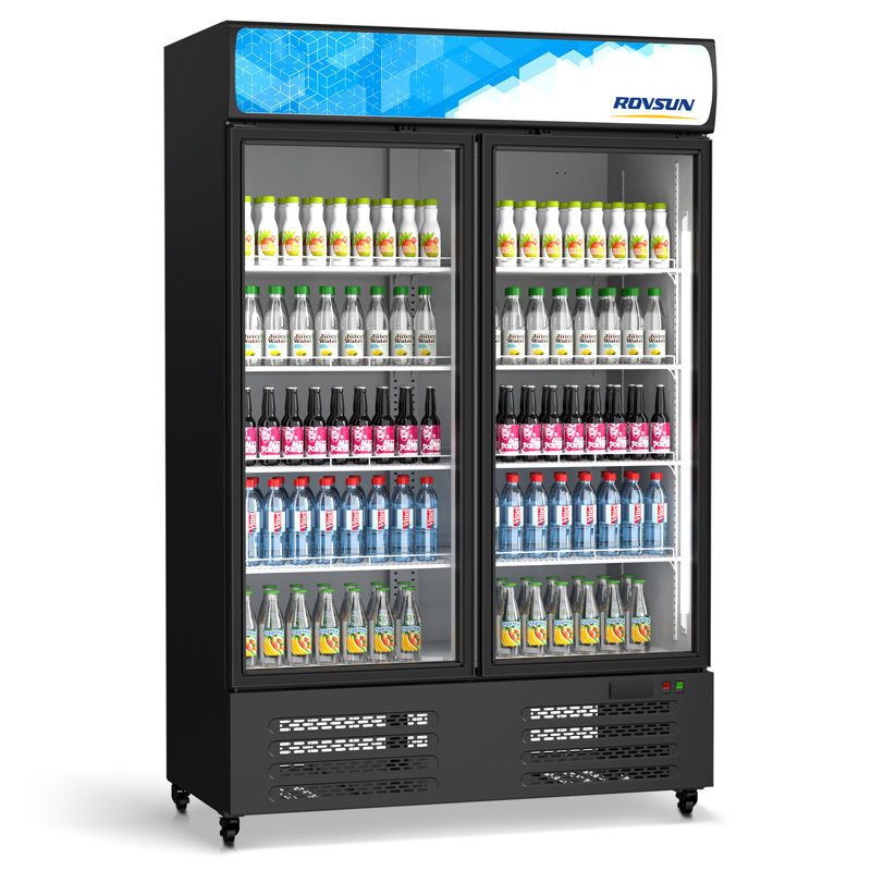 35 Cu. Ft. Commercial Upright Display Glass Dounble Door Beverage Refrigerator In Black
