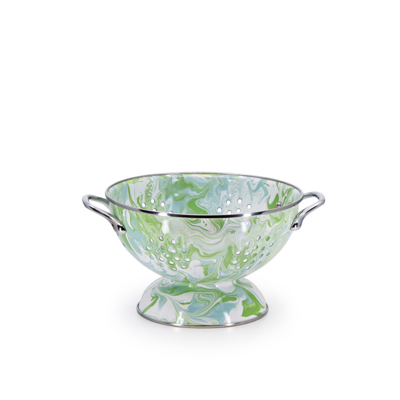 Modern Monet Green and White Porcelain Enamel Colander