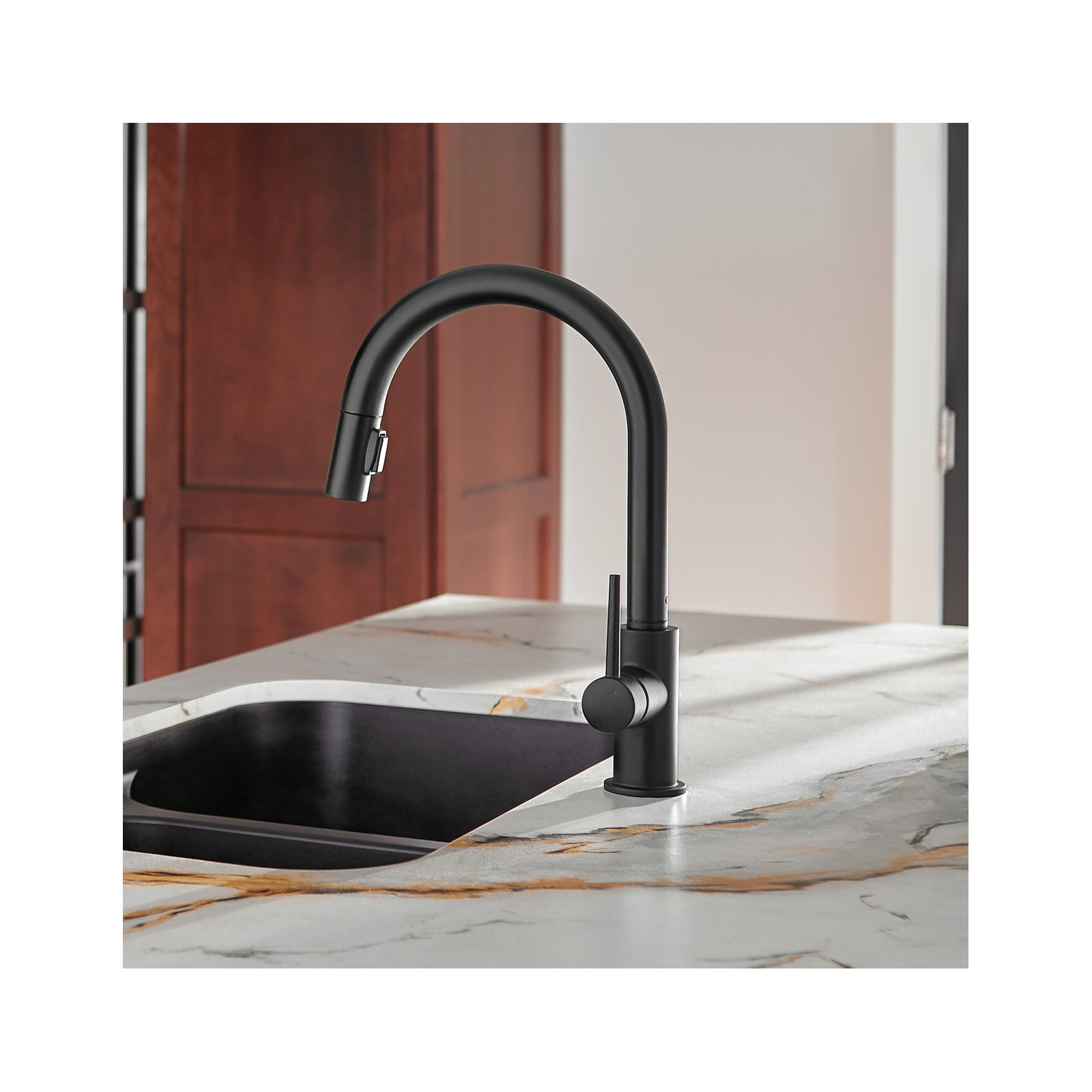 Trinsic Pull Down Sprayer Kitchen Sink Faucet, Single Handle Kitchen Faucet, Matte Black