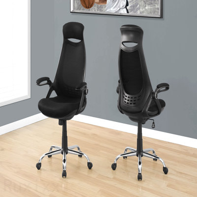 Black Mesh Chrome Metal Office Chair, Adjustable Height, Swivel, Ergonomic, Armrests, Computer Desk Work, Contemporary Modern