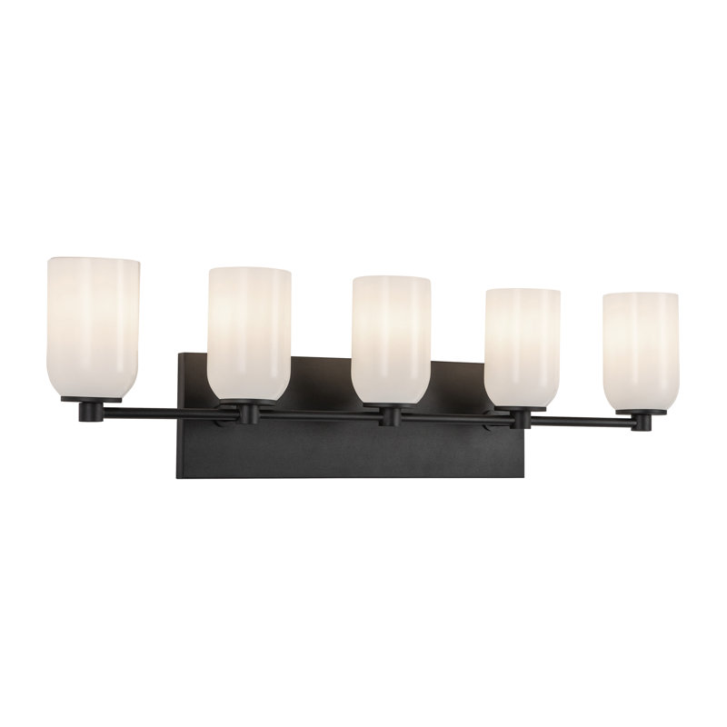 Éclairage pour meuble-lavabo 5 lumières Nola, Noir, Opale brillante