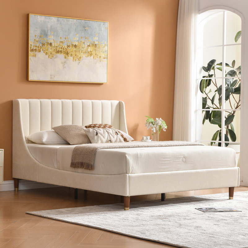 Linvel Upholstered Wingback Platform Bed, Queen, Cream