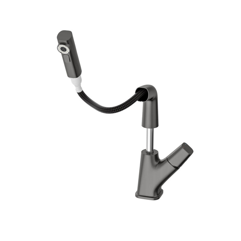 Robinet de lavabo de salle de bain escamotable avec trois modes d'eau, Bronze industriel-noir