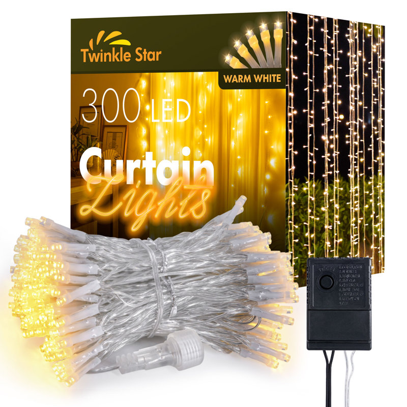  600 LED Window Curtain String Lights for Christmas, Wedding, Party, Garden, Indoor & Outdoor Decor, Yellow