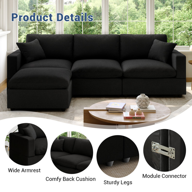 Cloud Couch Modular Sectional Sofa, Deep Seat Convertible Modular Couches For Living Room, Modern Comfy Down Filled Soft Cloud Sectional Sofa