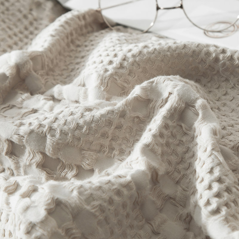 Waffle Weave Duvet Cover Set Cotton and Linen Blend Textured, King Duvet Cover + 2 King Pillowcases, Khaki