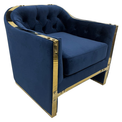 Fauteuil bleu marine et doré - assise en velours confortable, acier inoxydable doré, profondeur 22,77 po, largeur 28,83 po, hauteur 30,67 po, poids de la housse 62 lb