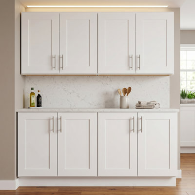 60" Modern Shaker Kitchen Cabinet Set, Base Cabinet & Wall Cabinet Combination, Solid Birch Frame, Soft-Close Hinges, Adjustable Shelves, Kitchen & Laundry Room Storage