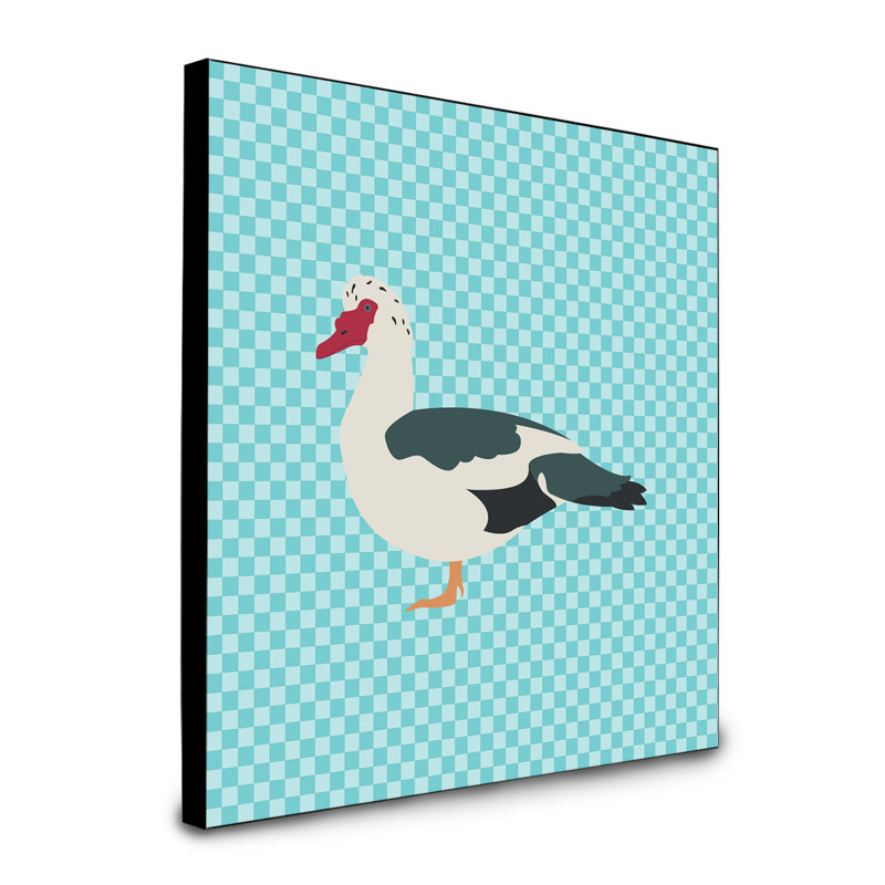 Panneau mural d’art canard muscovy Tante, bleu