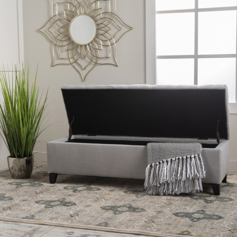 Banc de rangement en tissu Amalfi, Polyester gris clair, 17" H x 51" W x 17.5" D