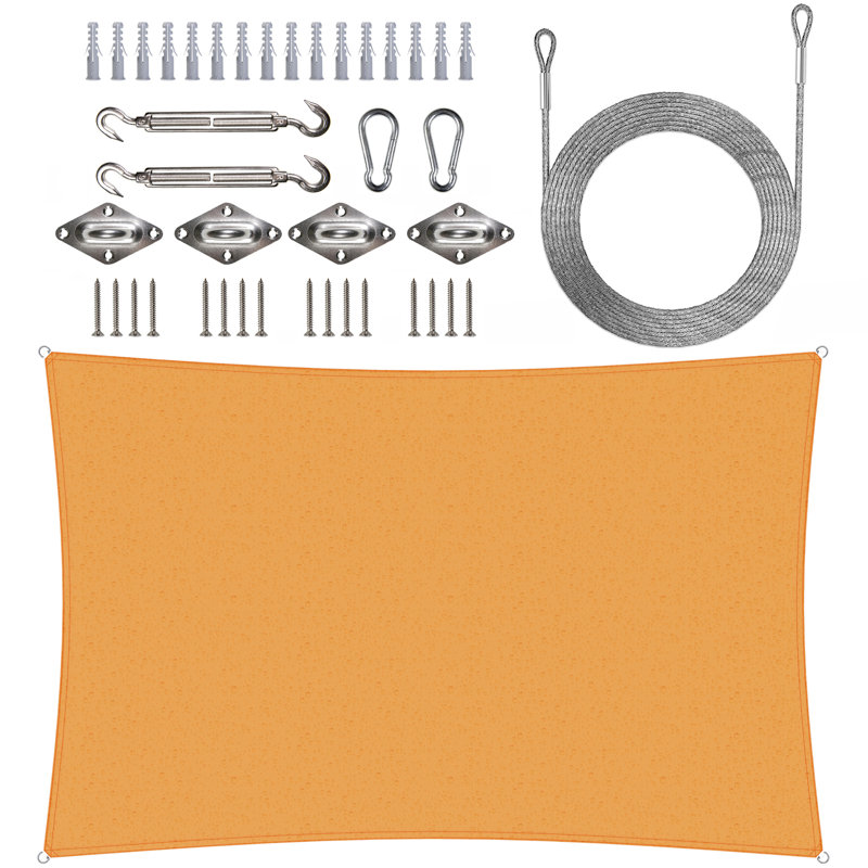 Orange Waterproof 7' x 12' Rectangle Sun Shade Sail Canopy