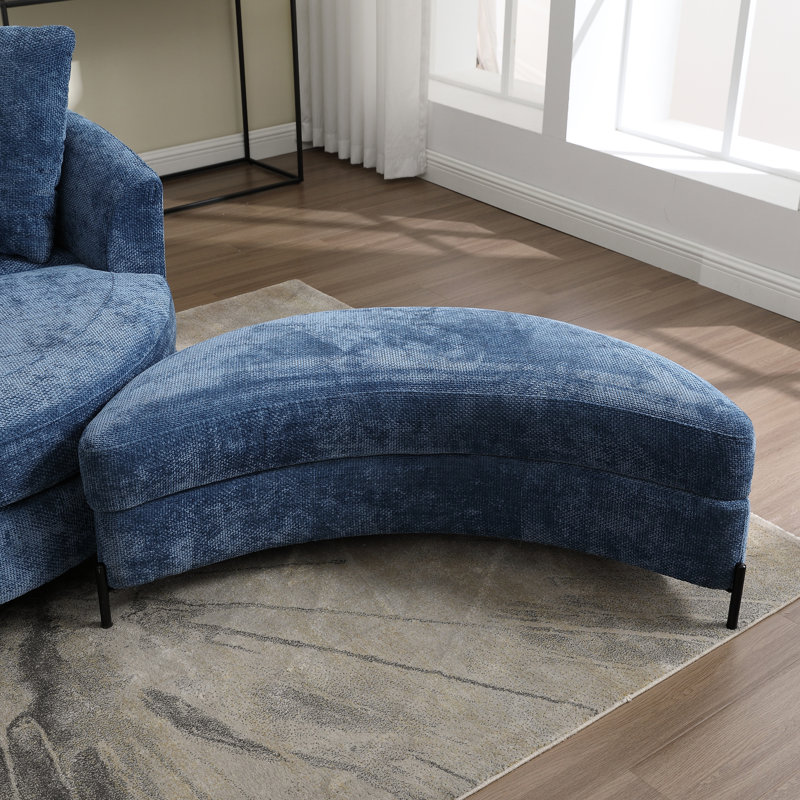 Grand repose-pieds rembourré avec rangement demi-lune, Chenille bleu