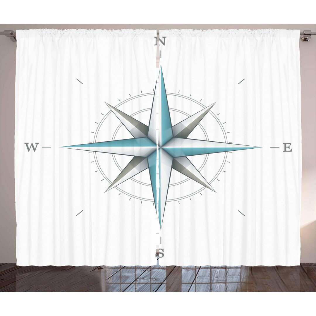 Rustikaler Vorhang, Antique Wind Rose, Kompass, Teal und schwachgrau