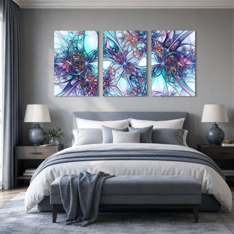 Ensemble de 3 toiles bleu sarcelle et mauve, 24"H x 16"W x 3pcs