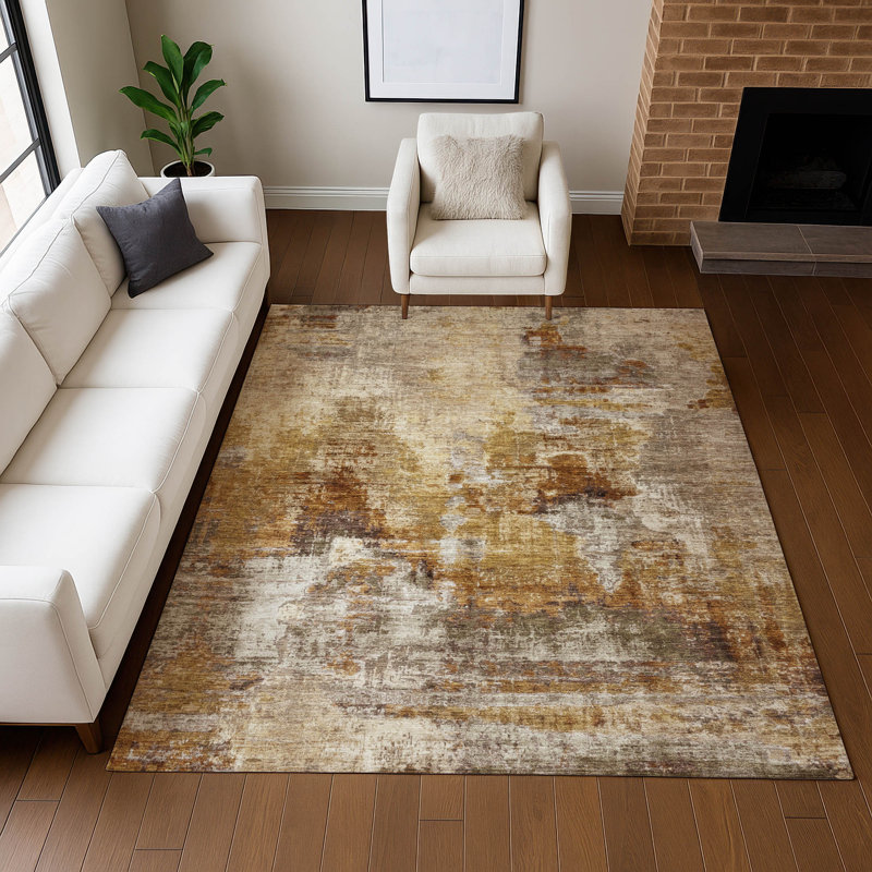 Tapis abstrait lavable à la machine de qualité supérieure Mayfield AMF2300, Noyer, 9 pi x 12 pi