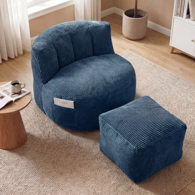Oversized Adult Bean Bag Chair With Ottoman, Corduroy Fabric Lazy Sofa, Plump Shredded Foam Filled, Soft Fluffy & Portable, Back Support For Napping & Gaming