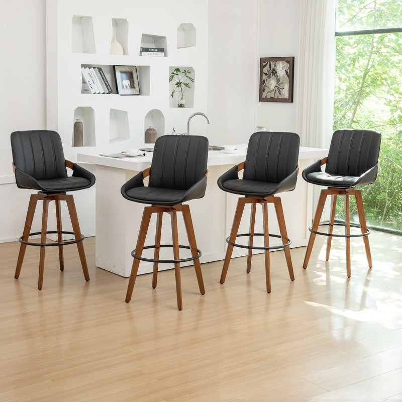 Upholstered Counter Stool, Black, 4, Counter Stool (66.8cmSeat Height)