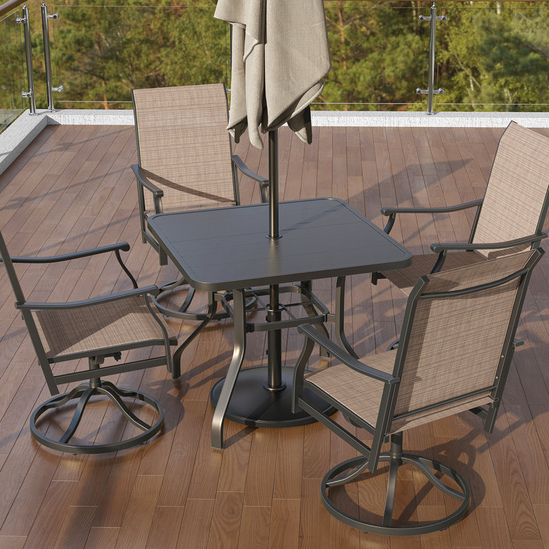 Patio Dining Table 35"X35", Square Outdoor Dining Table With 1.57" Umbrella Hole, Metal Outdoor Furniture For Patio, Graden, Backyard And Poolside, Weather-Resistant