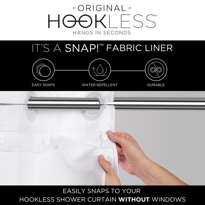 Beige Hookless Fabric Shower Curtain with Liner and Flex-On Rings