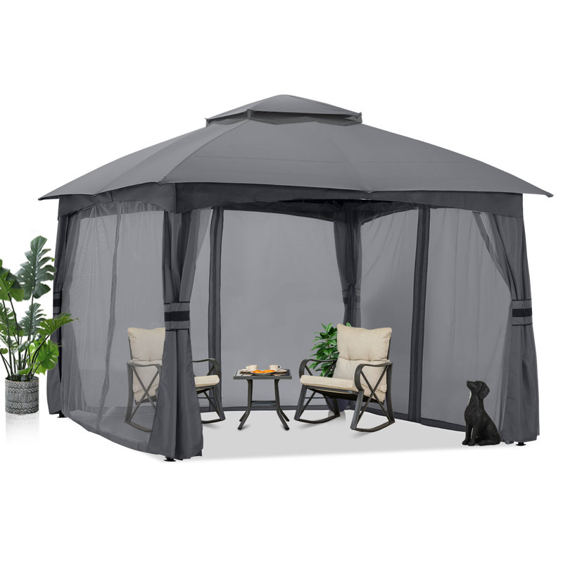 Steel Patio The Soft Roof Gazebos, 110" H x 108" W x 108" D, Gray