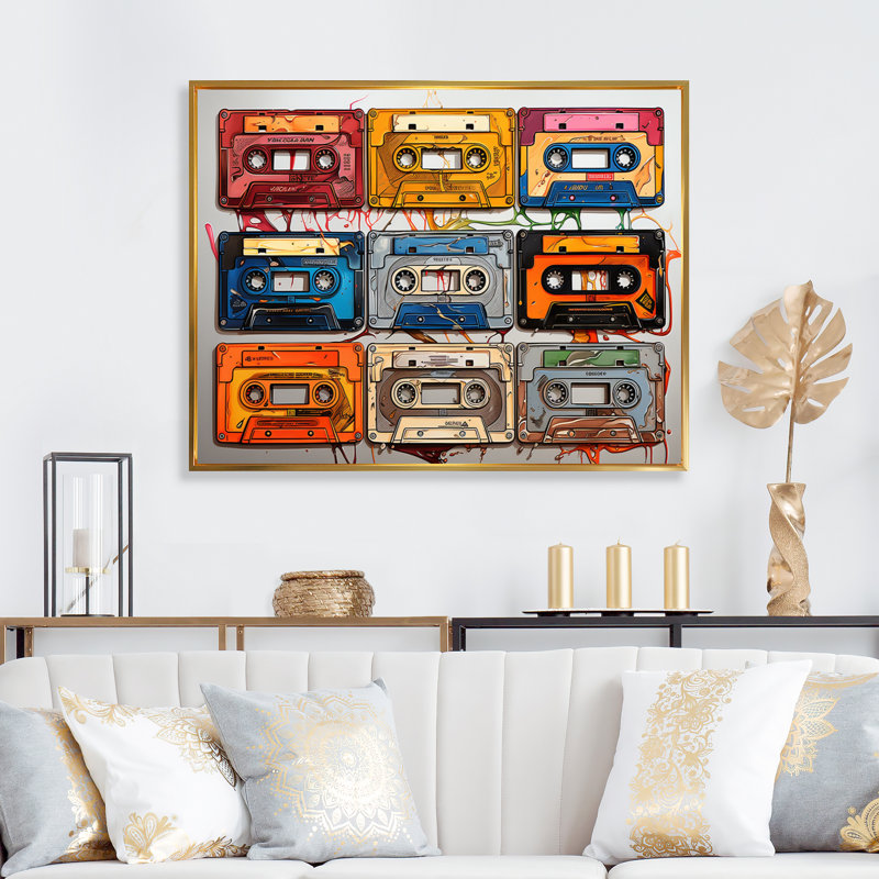 Popart Cassette Tapes I, reproduction d'art sur toile, H 34 po x l 44 po x P 1,5 po, Cadre photo noir