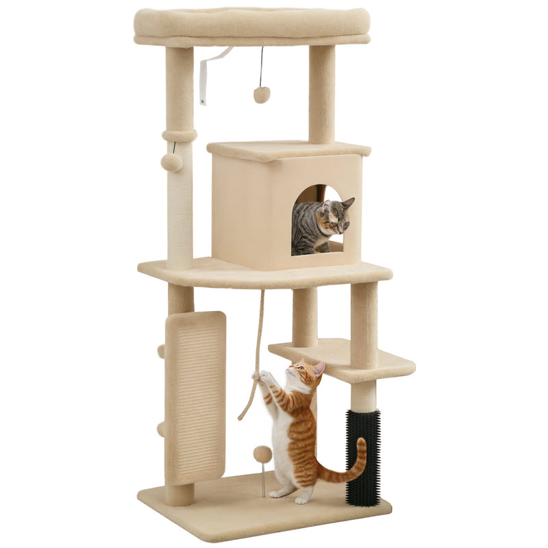 Arbre à chat 52 po avec poteaux à griffer, lit à chat, condo, beige, Beige