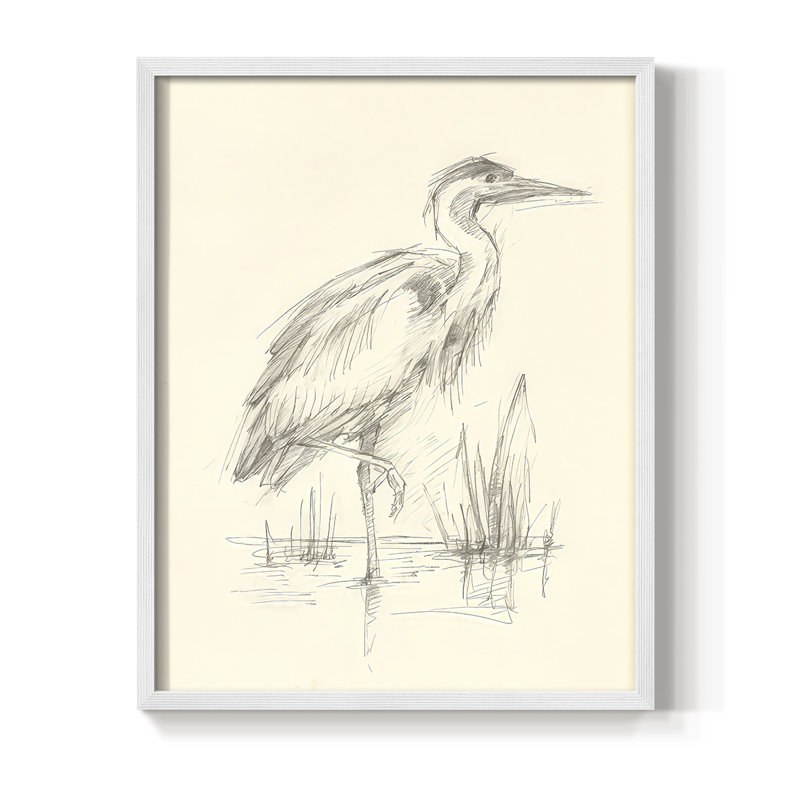 «Waterbird S Croquis», reproduction d'art encadrée - bois massif, H 30 po x l 24 po, Blanc