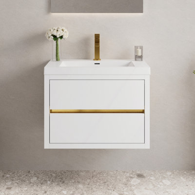 Wall-Mounted Bathroom Vanity With Sink, Floating Bathroom Storage Cabinet With Stone Resin Countertop And Soft Close Drawers