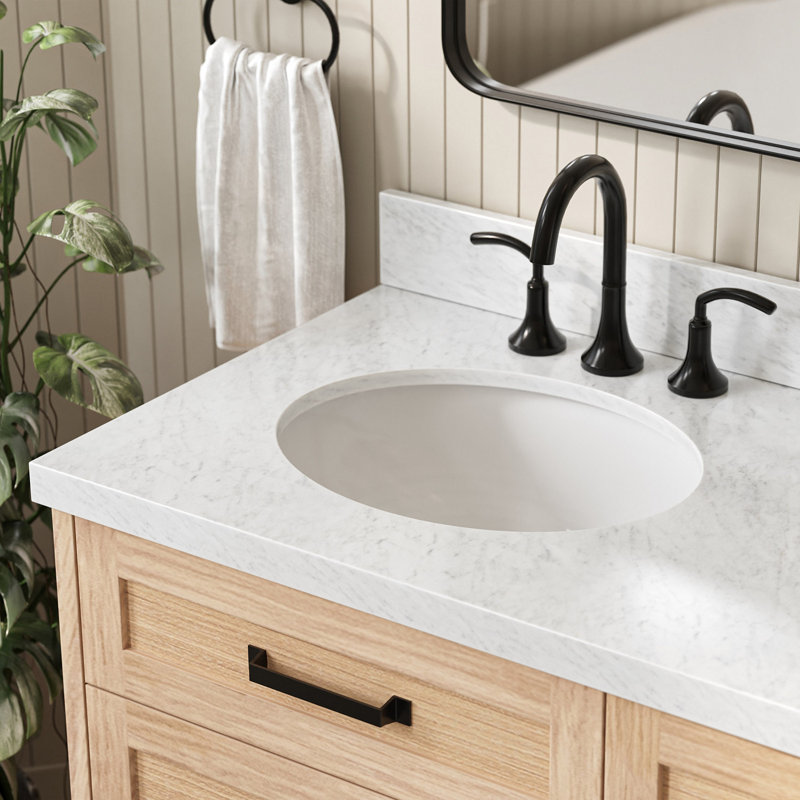 ARIEL Monroe 72 Double Sink Bathroom Vanity with Carrara Quartz Top, Oak, 66" - 67", Italian Carrara Marble