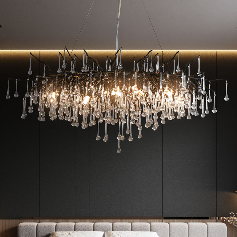 Kalthum 13-Light Modern Tree Branch Crystal Chandelier for Dining Room, Black