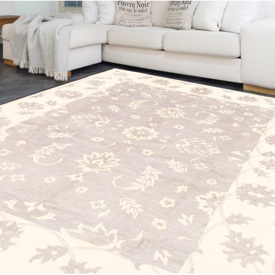 Tapis unique en laine noué à la main gris foncé 9 pi x 12 pi 2 po New Age