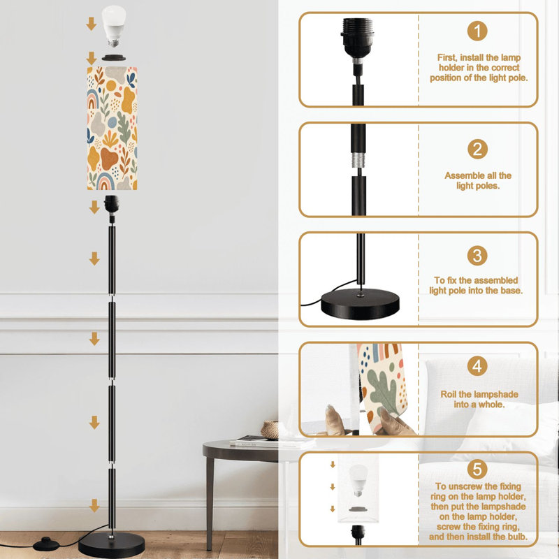 Lampe sur pied sans soudure à motifs abstraits dessinés à la main avec des arcs-en-ciel et une lampe sur pied à intensité variable avec télécommande