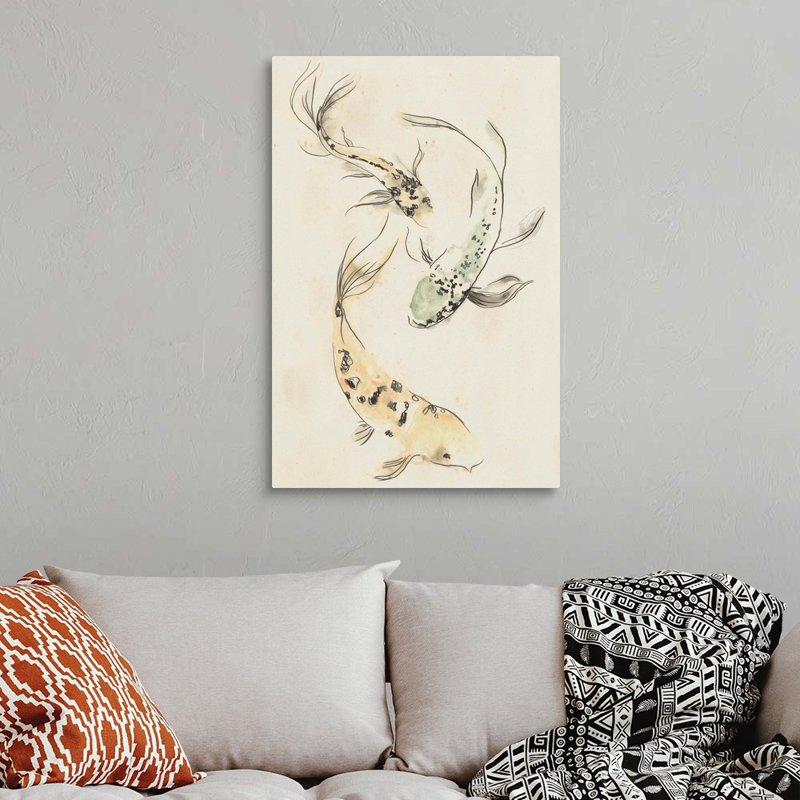 Koi Dance II, art mural sur toile, Toile tendue, H 36 po x l 24 po x P 1 po
