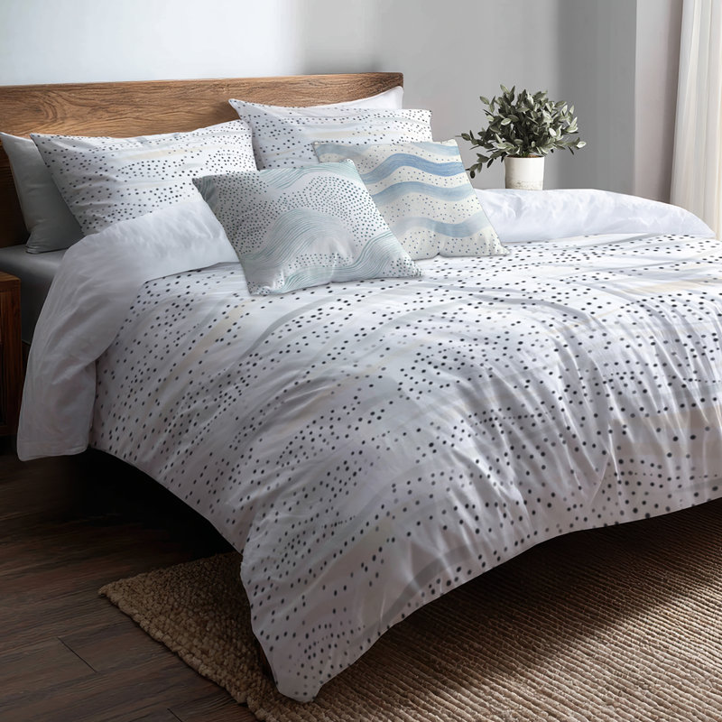 Ensemble de housse de couette Dots - Ensemble de literie et de coussins modernes gris à pois