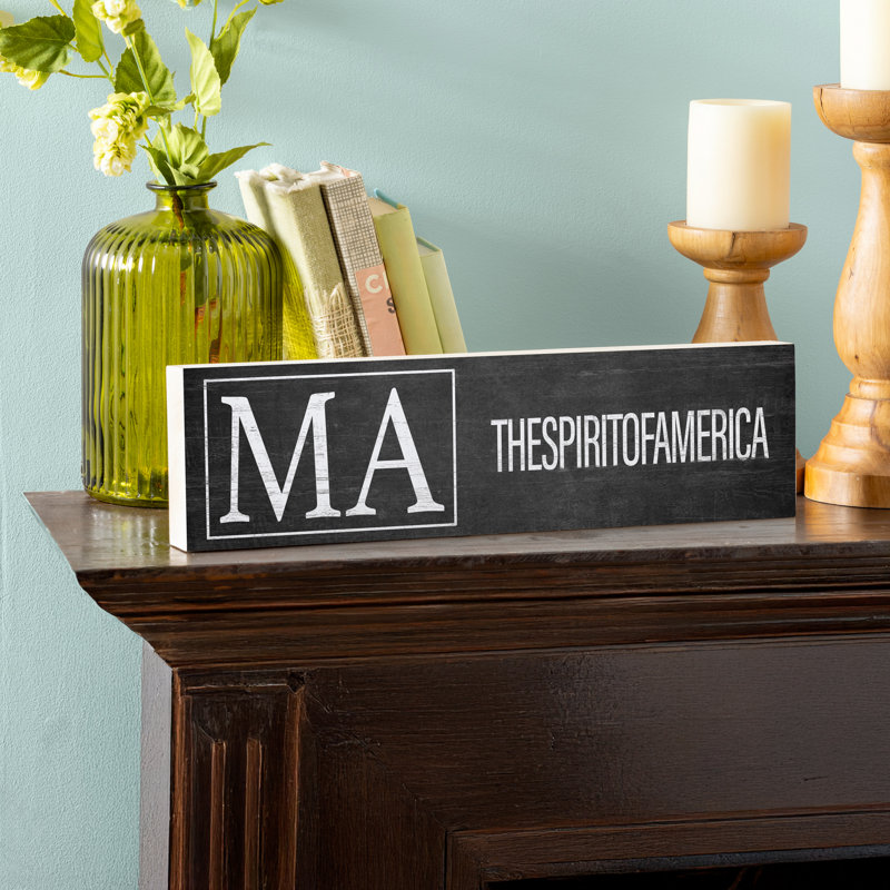 State Wooden Mantle Sign Massachusetts 18x5"