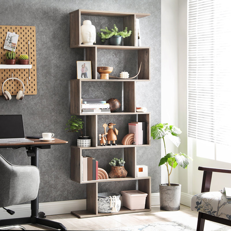 Geena 190.5cm H x 70cm W Geometric Bookcase, Greige