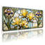 Ensemble de 3 tableaux muraux sur toile tendue, représentant des magnolias et des iris, en vitrail.-1610467278