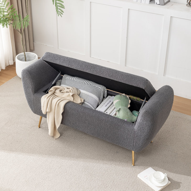 Kaybree Upholstered Flip Top Storage Bench, Gray