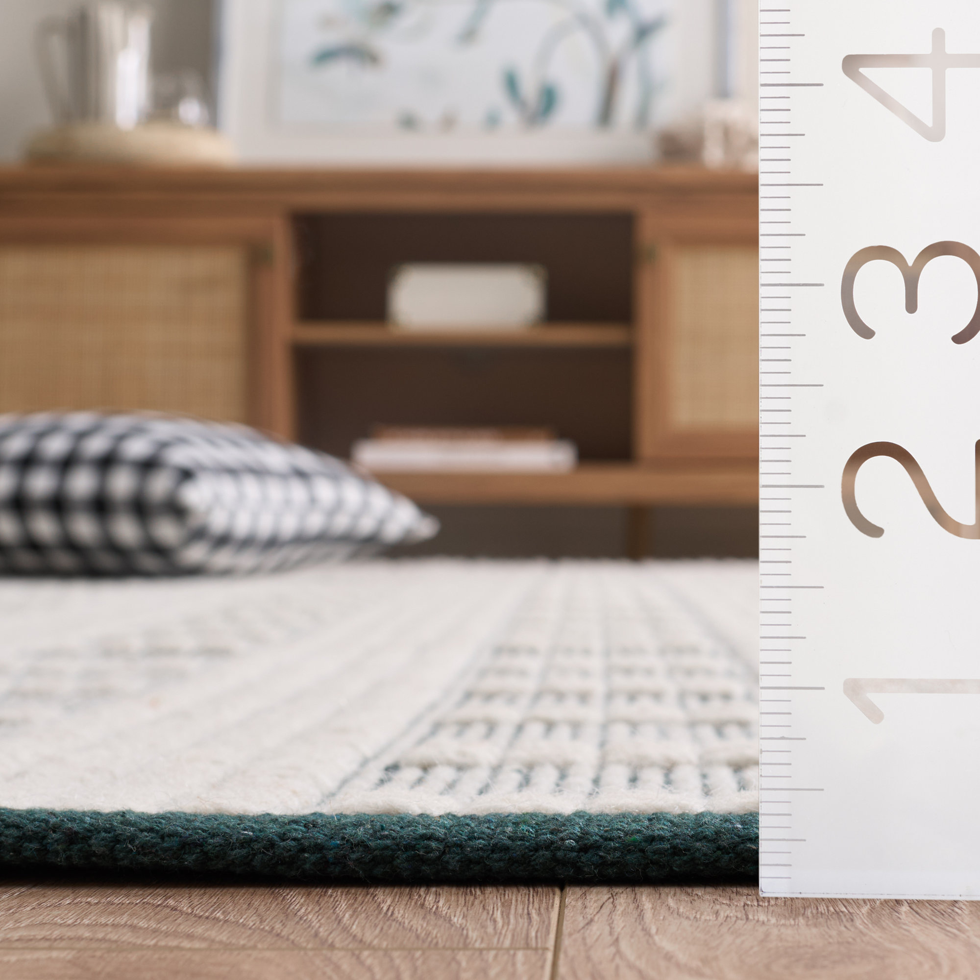 Vermont 951 Flatweave Wool/Cotton Geometric Rug in Green/Ivory, Square 6', Green