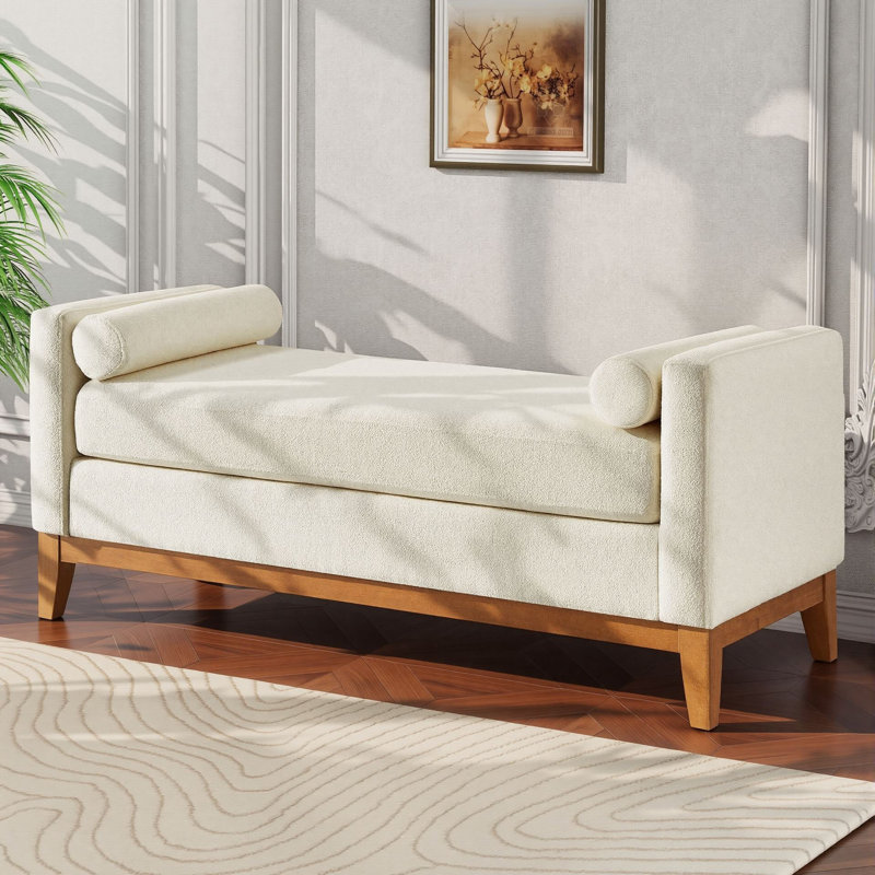 Grand repose-pieds rembourré en tissu rembourré avec coussins, banc de fenêtre rembourré pour le salon, Beige