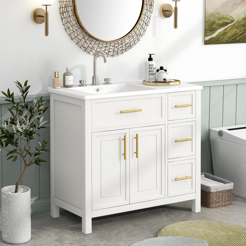 Meuble-lavabo 36 po avec comptoir en céramique, Noir