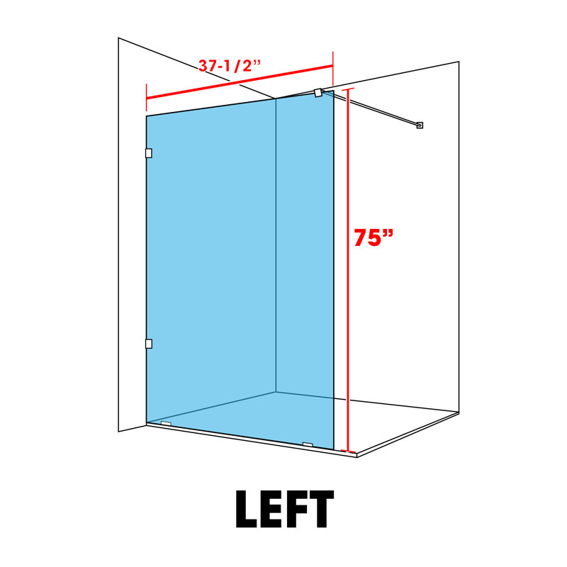 37-1/2 In W x 75 In H Tempered Glass Shower Panel with Long-Lasting Frosted Privacy Surface, Left, Semi-Private