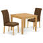 Ensemble de coin-repas 3 pièces pour petits espaces comprenant une table de salle à manger carrée et 2 chaises rembourrées en tissu de lin brun, chêne-1318319068-1318319069
