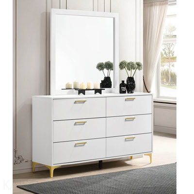 Commode blanche à 6 tiroirs avec miroir
