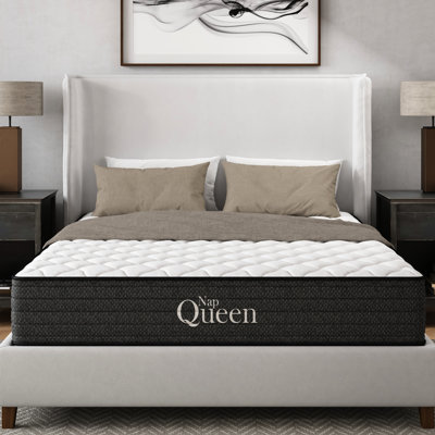Matelas en gel rafraîchissant de 12 pouces pour grand lit, eau, soulagement, fonctionne avec une base ajustable, conception gris et blanc, rembourrage en mousse à mémoire de forme, matelas à structure à ressorts, transfert à faible mouvement, cadre de base,