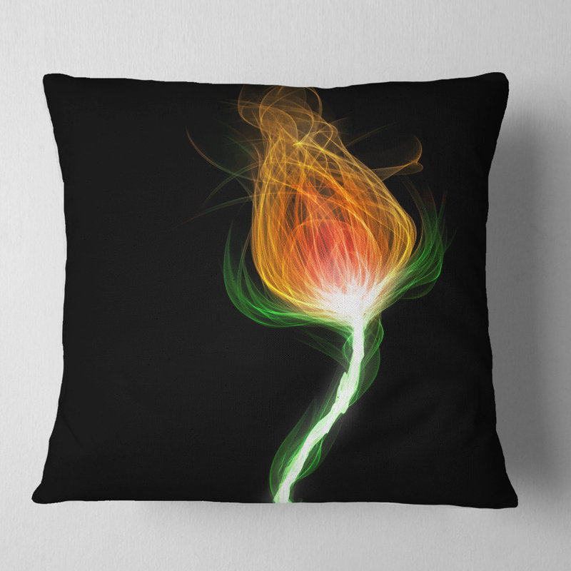 Fiery fleur fractale avec tige - coussin imprimé floral, 16 po x 1 po, Coussin décoratif