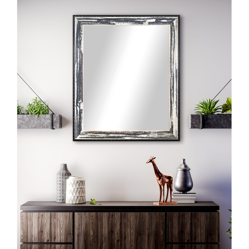 Caseyville Wood Flat Wall Mirror, 32.5" H x 26.5" W, Ivory/Black